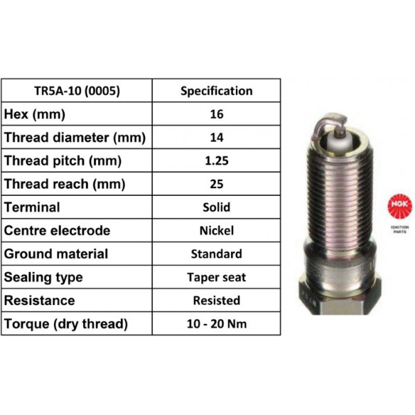 NGK Spark Plug 0005 / TR5A-10 to suit Ford image