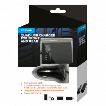 Simply Auto POW05 Quad USB Charger - Front & Rear In-Car Cha