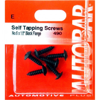 Autobar Self?Tapper Black Flange 6x1/2 Pack of 6