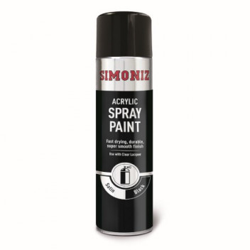 Simoniz SIMP16D Satin Black Acrylic Spray Paint 500ml - Smoo