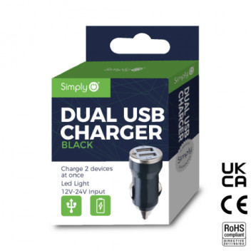 Simply Auto ICDC01 Dual USB Car Charger Black - Fast In-Car