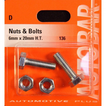 Autobar Nuts & Bolts 6mm x 20mm Pack of 2