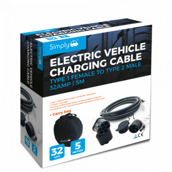 Simply Auto EV001 Type 1 to Type 2 32A 5M EV Charging Cable