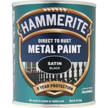 Hammerite 5092829 Satin Black 750ml - Satin Finish Rust-Proo
