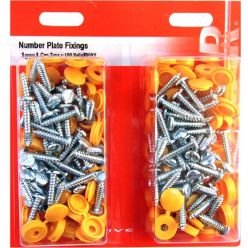 Autobar Number Plate Screws & Caps Yellow Pack of 100