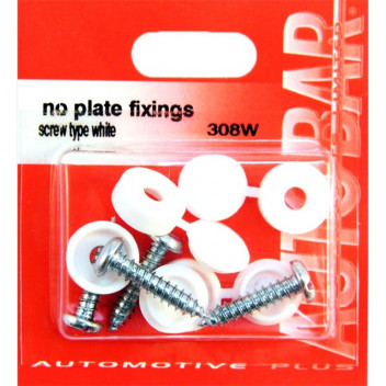 Autobar Number Plate Fixings Screw Type White Pack of 4