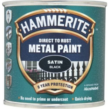 Hammerite 5084904 Satin Black 250ml - Satin Finish Anti-Rust