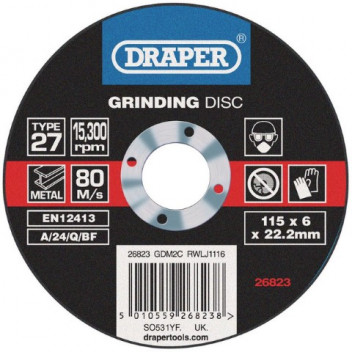 Draper Tools 26823 Grinding Disc 115 x 22.2 x 6mm - Heavy-Du