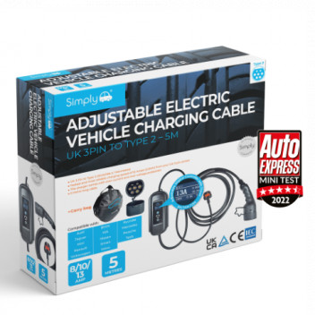 Simply Auto EV009 Type 2 to UK 3 Pin EV Charging Cable 5M 3.