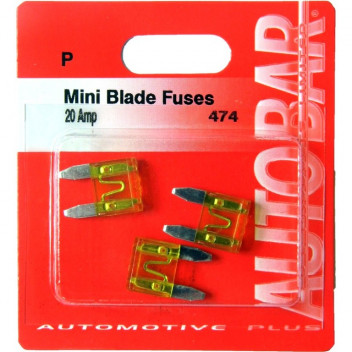 Autobar Mini Blade Fuses 20 Amp Pack of 3