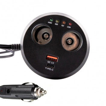Simply Auto POW10 12V Cup Holder Charger - USB Type C & QC 3