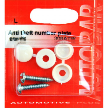 Autobar Anti?Theft Number Plate Fittings White Pack of 2
