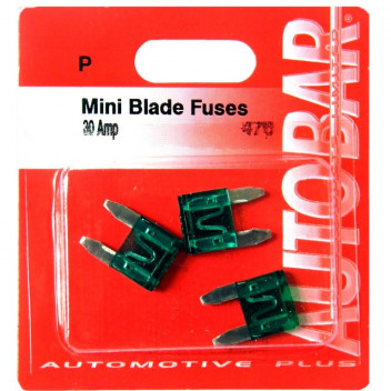 Autobar Mini Blade Fuses 30 Amp Pack of 3