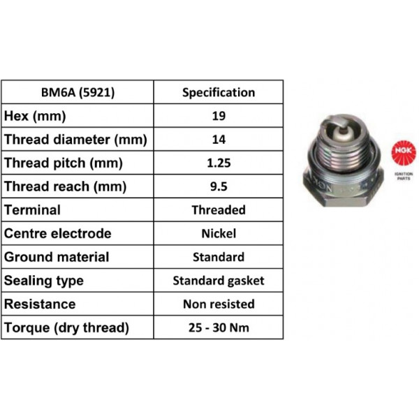 SPARK PLUG LAWNMOWER BM6A image