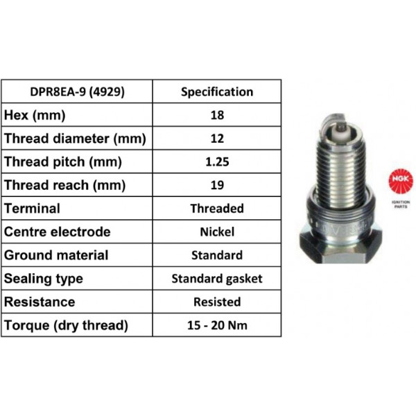 SPARK PLUG DPR8EA-9 LANCIA THEMA 88-92 image