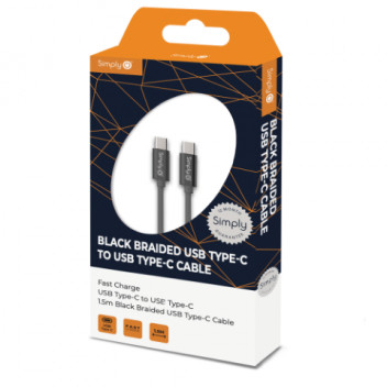 Image for Simply TCTC01 - Type C To Type C Black Braided 1.5M Cable