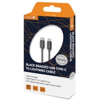 Image for Simply TCIP01 - Type C To Iphone Lightning Black Braided 1.5M Cable