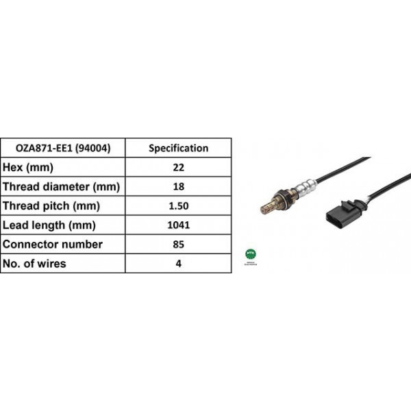 NGK Lambda Sensor 94004 / OZA871-EE1 to suit Audi and Seat and Skoda and Volkswagen image