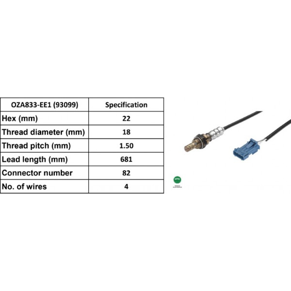 NGK Lambda Sensor 93099 / OZA833-EE1 to suit BMW and Citroen and DS and Mini and Peugeot image