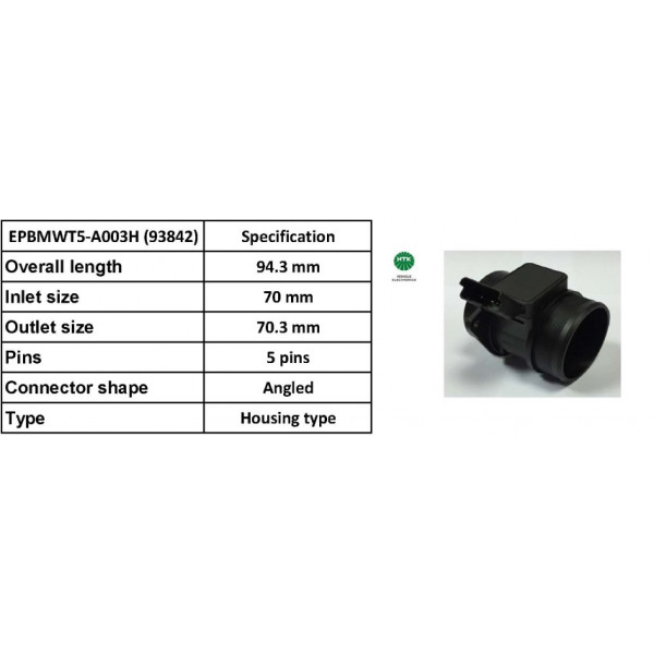 NGK Air Mass Sensor 93842 / EPBMWT5-A003H to suit Citroen and Fiat and Lancia and Peugeot and Suzuki image