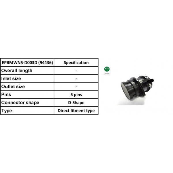 NGK Air Mass Sensor 94436 / EPBMWN5-D003D to suit Audi and Seat and Skoda and Volkswagen image